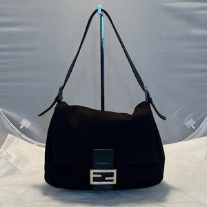 Fendi Black Shoulder Bag with Silver Buckle